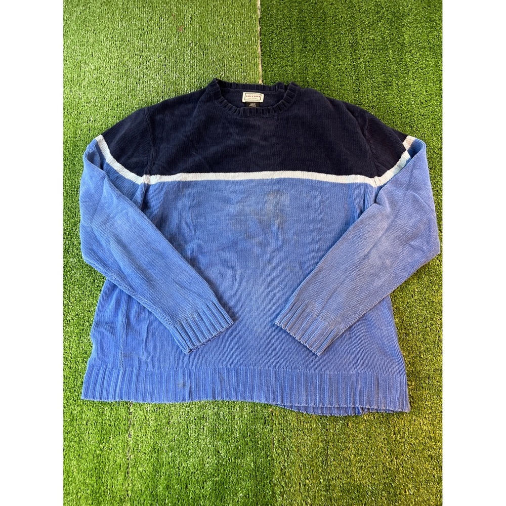 Arizona Striped Long Sleeve Crew Neck Sweater Mens Blue Navy Large